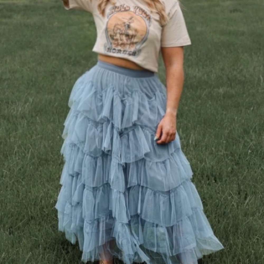 New Boho Western Tiered Midi A-line Vintage Skirt